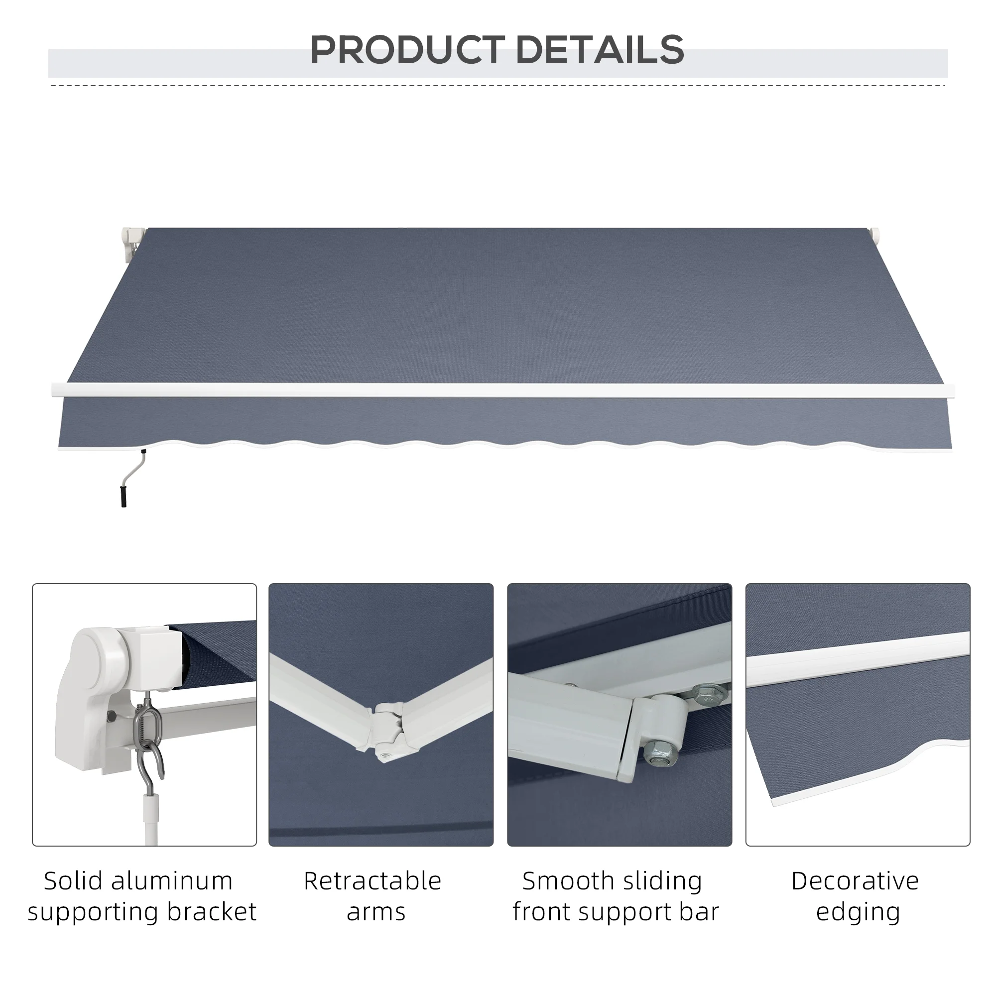 Outsunny 12' x 8' Retractable Awning, Patio Awning Sun Shade Shelter, Gray
