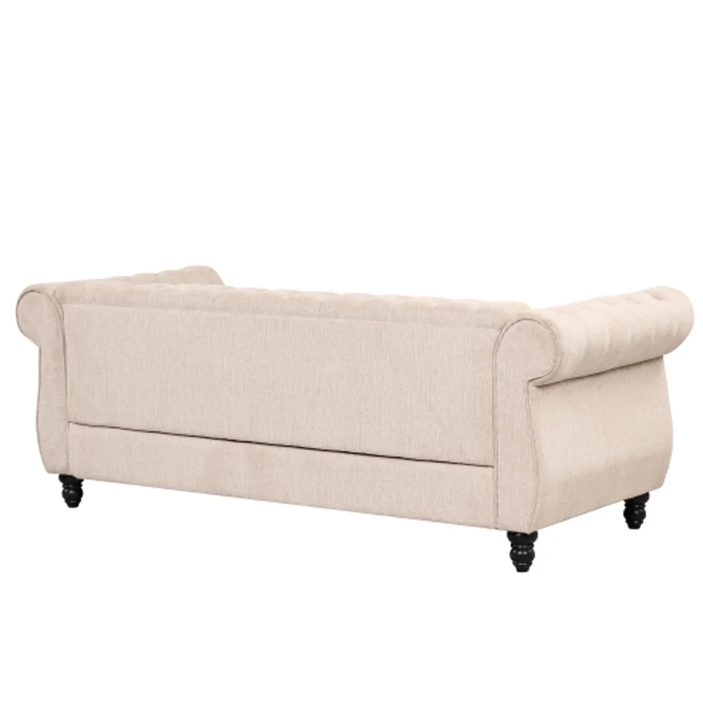 Modern sofa Dutch plush upholstered sofa, solid wood legs, buttoned tufted backrest - Beige