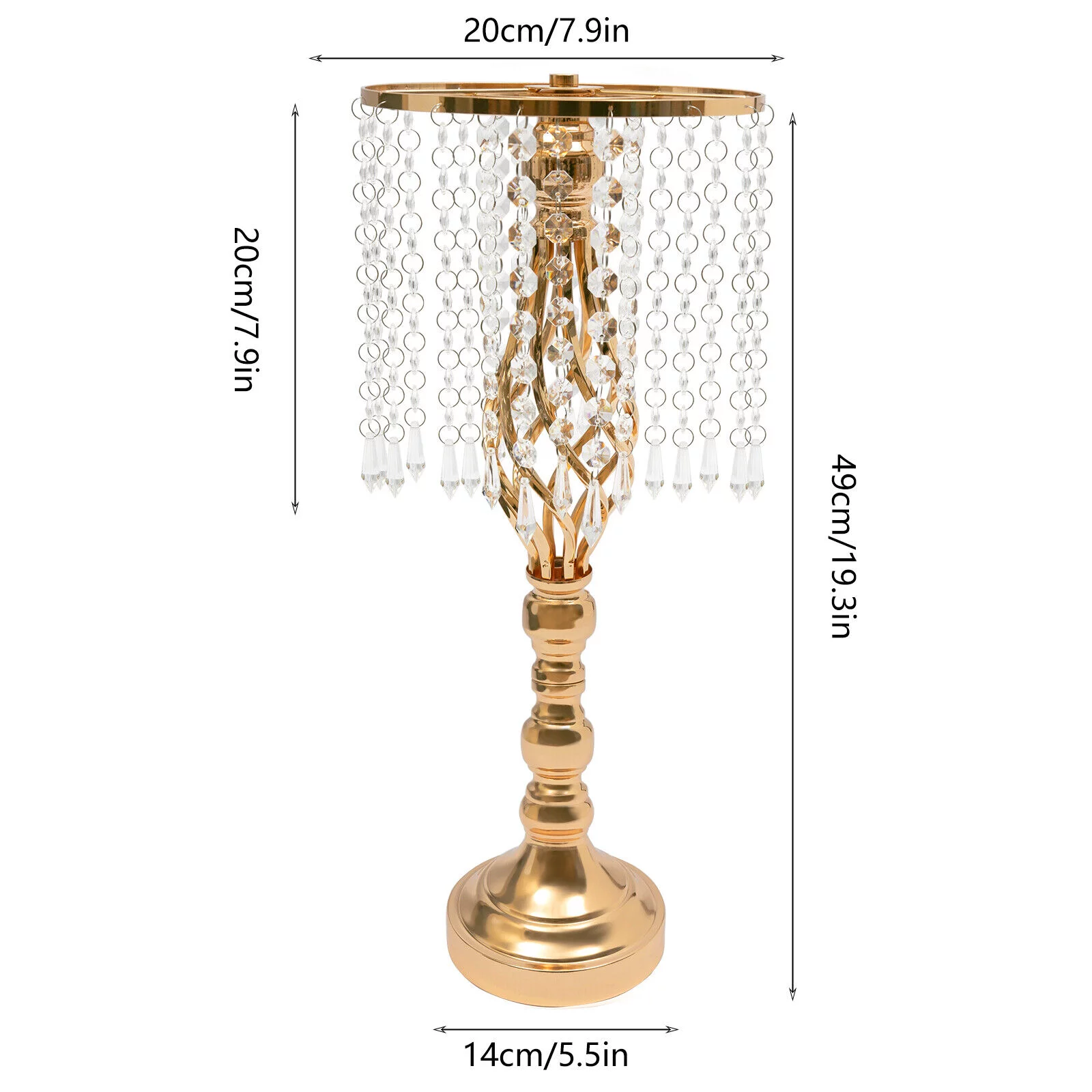 Miumaeov 10Pcs Table Decorative Vases with Acrylic Crystal Chains 19.3in Tall Centerpieces Tabletop Decor Flower Vases for Wedding Party Dinner Event Photography Gold