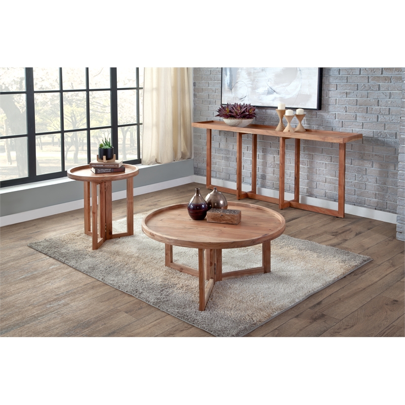 Bowery Hill Contemporary Round Wood End Table with Tray Top in Natural