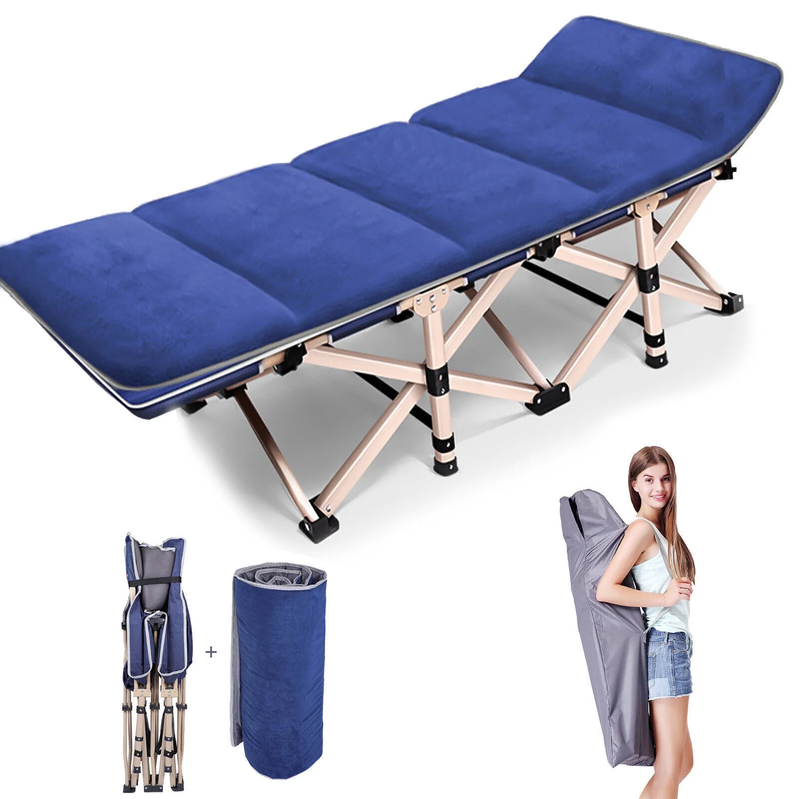 Adult Folding Camping Cots Rollaway Guest Bed Heavy Duty Bed w/ Mattress