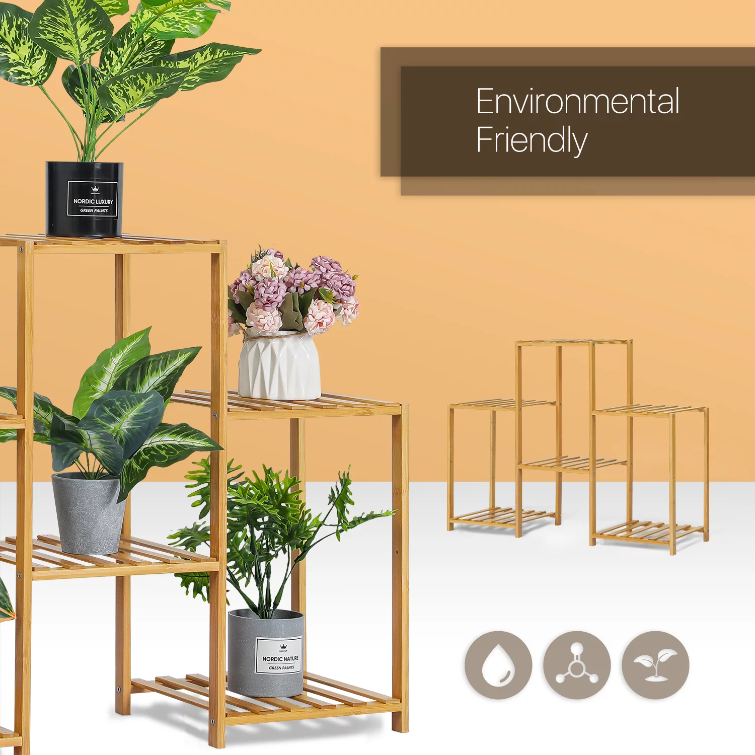 Magshion Bamboo 4 Tiers Corner Plant Stand, Pot Holder Flower Storage Shelf Rack, Natural, for Garden