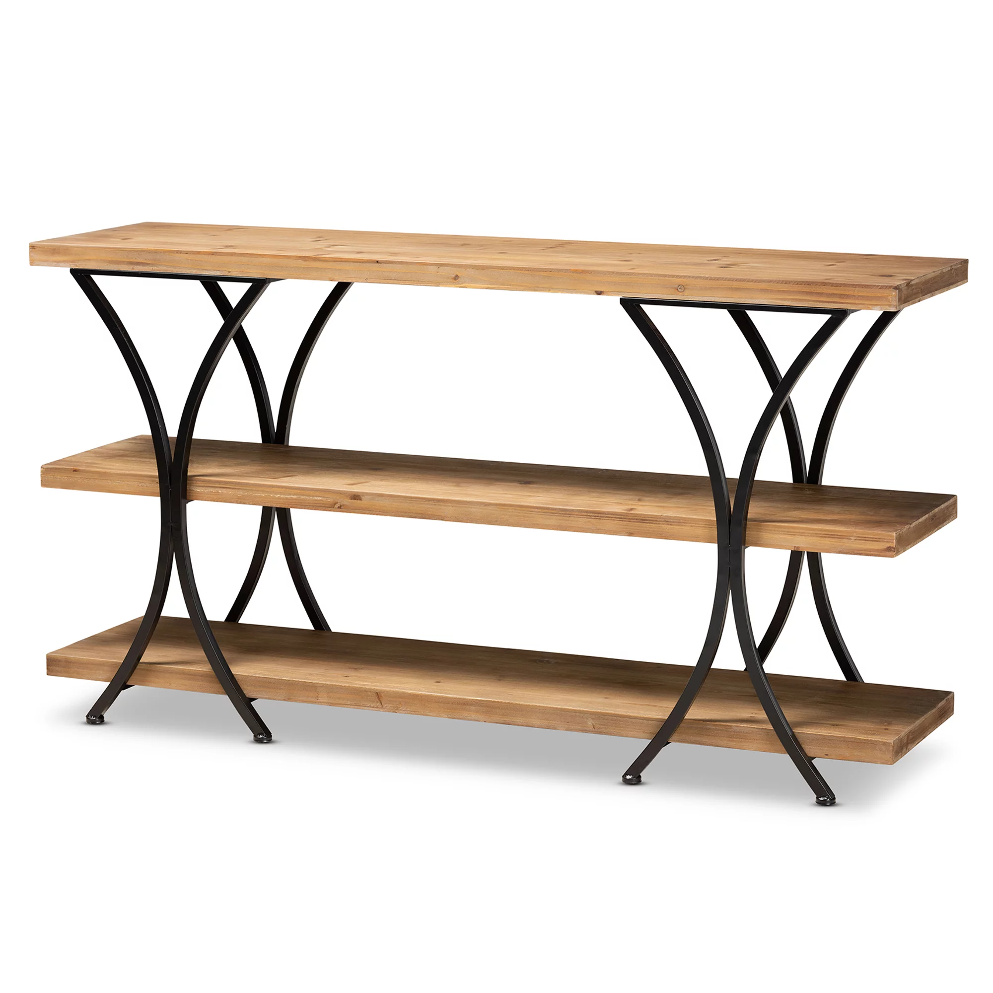 Baxton Studio Terrell Industrial Wood and Metal 3 Tier Console Table, Natural