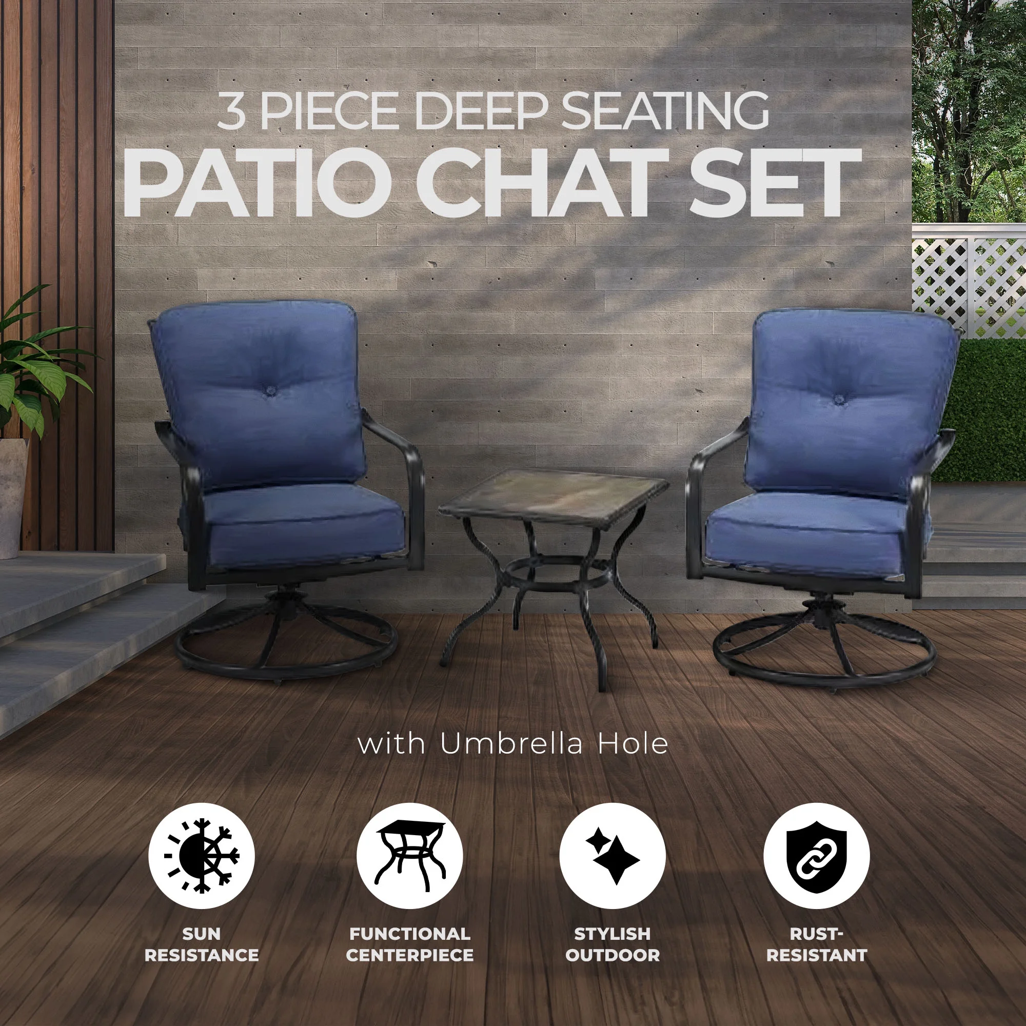 Four Seasons Courtyard Beaumont 3 Piece Deep Seating Chat Set, Gray/Brown
