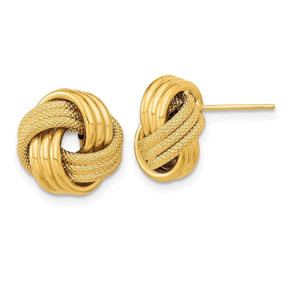 Primal Gold 14 Karat Yellow Gold Polished Textured Triple Love Knot Post Earrings
