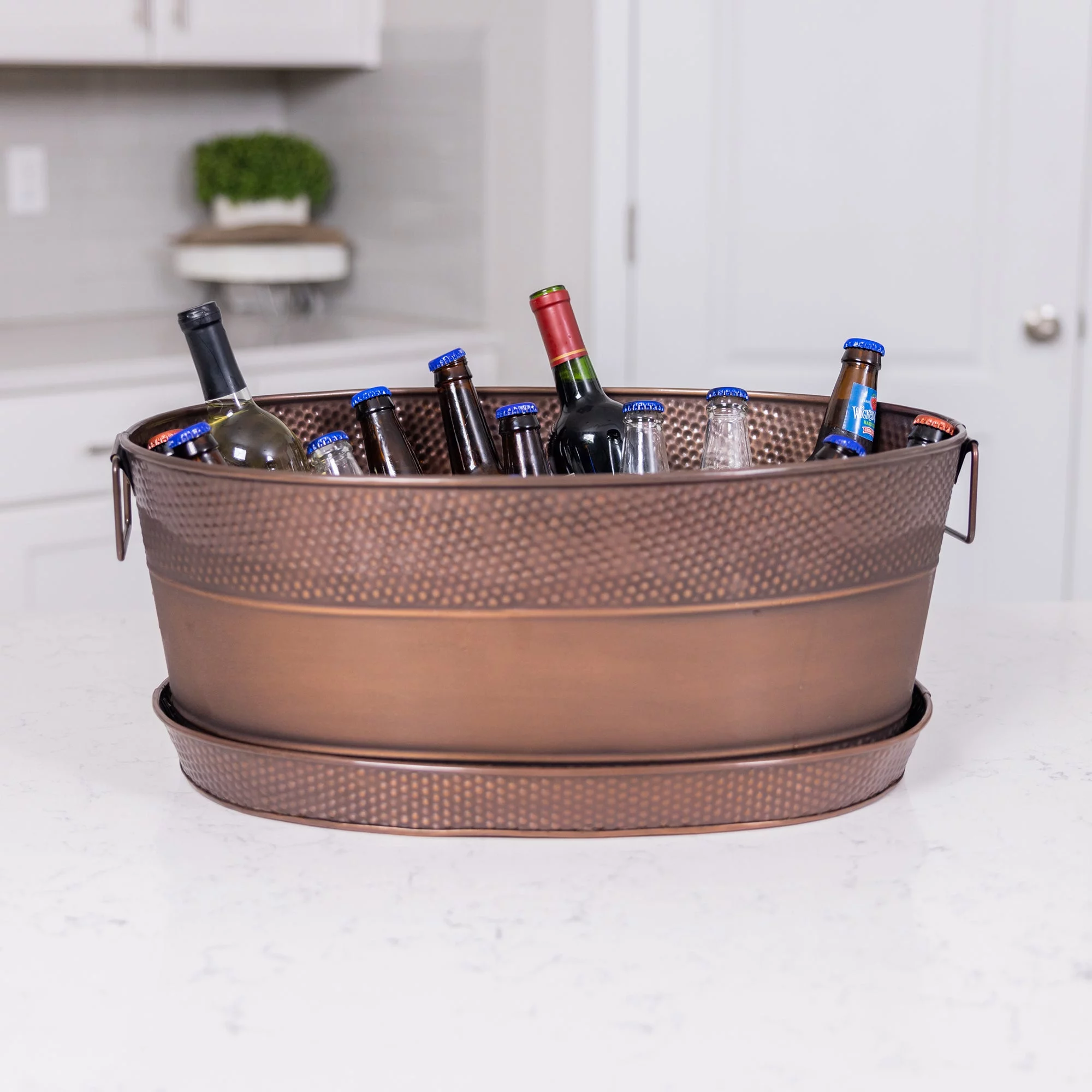 BREKX Aspen Beverage Tub with Serving Tray in Hammered Antique Copper Finish 21