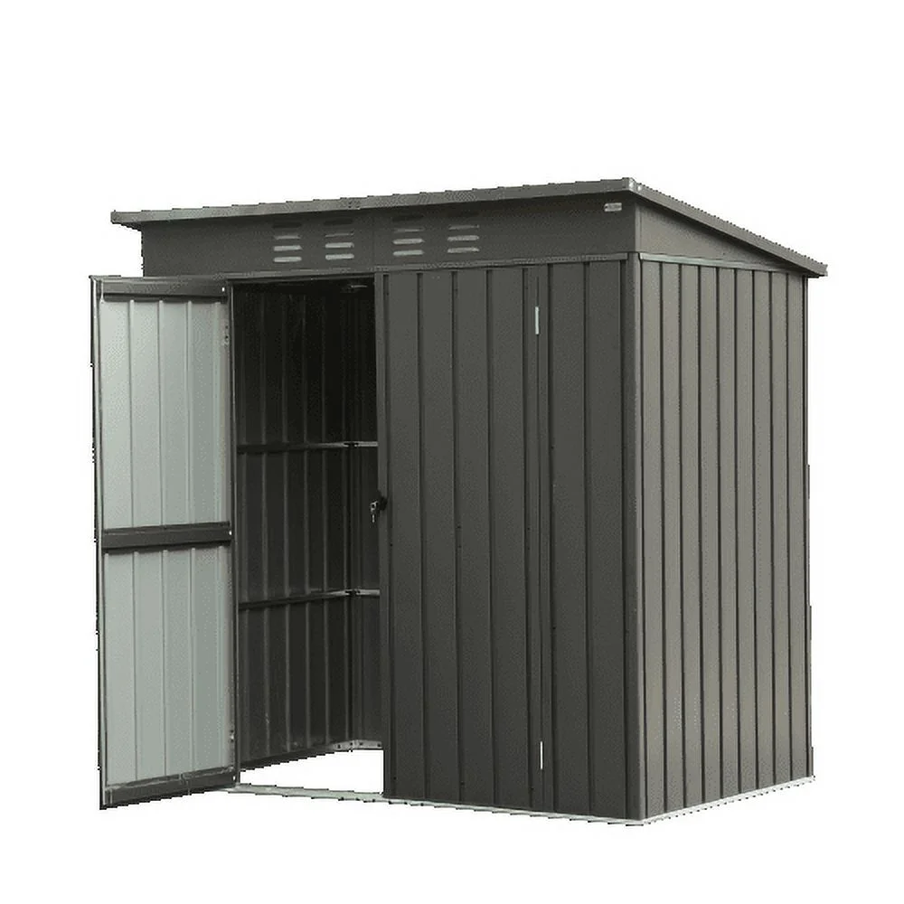 Buumin Backyard Storage Shed with Sloping Roof Galvanized Steel Frame Outdoor Garden Shed Metal Utility Tool Storage Room with Latches and Lockable Door for Balcony (5x3ft, Black)