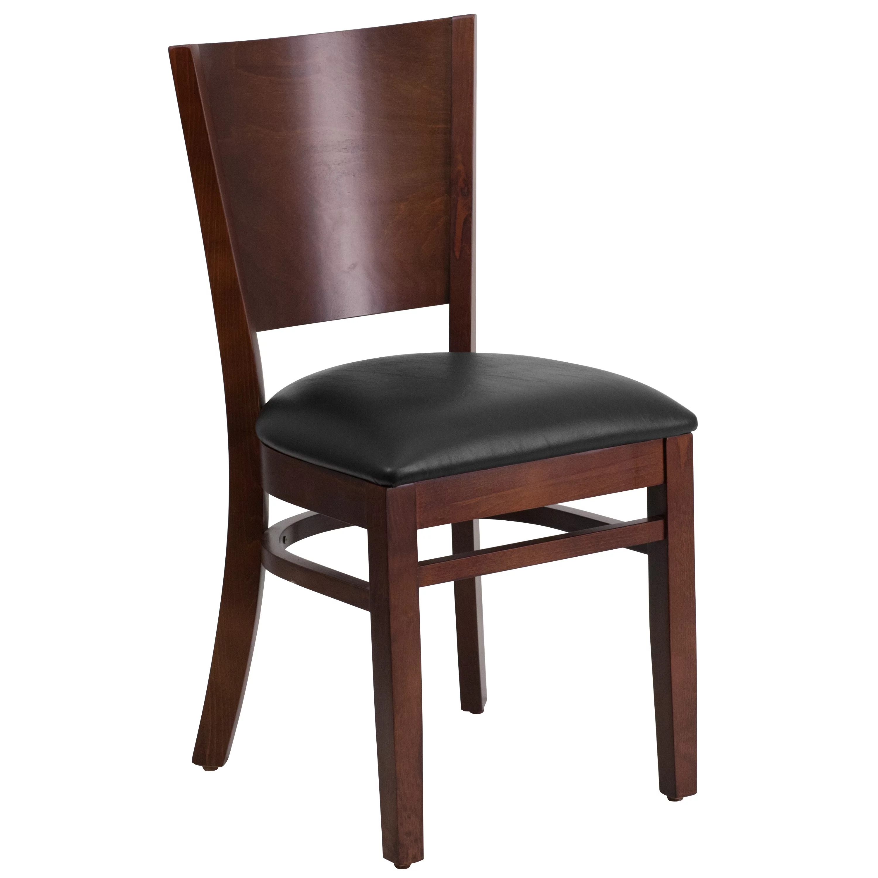 Flash Furniture 2 Pack Lacey Series Solid Back Walnut Wood Restaurant Chair - Black Vinyl Seat
