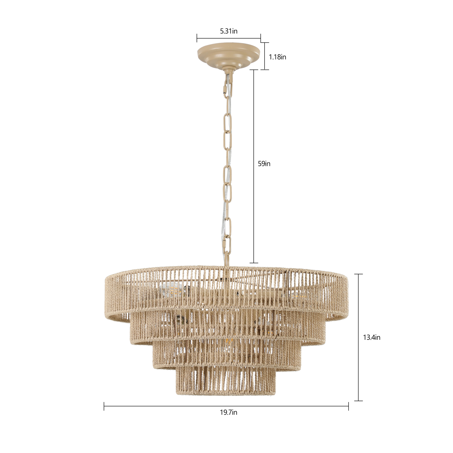 DremFaryoyo Bohemian style Woven Pendant Light 19.7 Inch Rattan Ligh Large Rattan Pendant Light with 4-Tier Rattan Chandelier--Wood