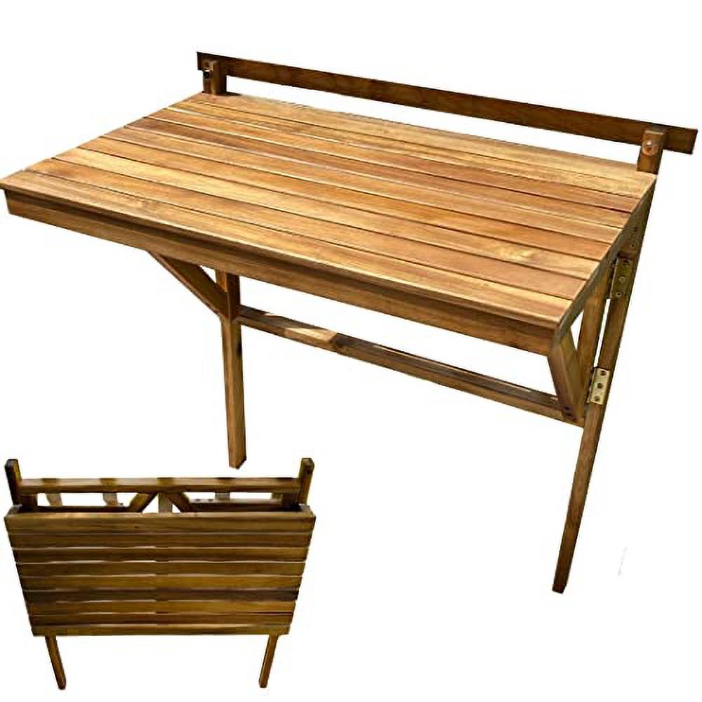 Outdoor Folding Balcony Table, Foldable Acacia Wood Deck Bar, Portable Apartment, Balcony, Railing, & Porch Furniture, 27-Inches W x 15 3/4-Inches D x 31.97-Inches H, Teak