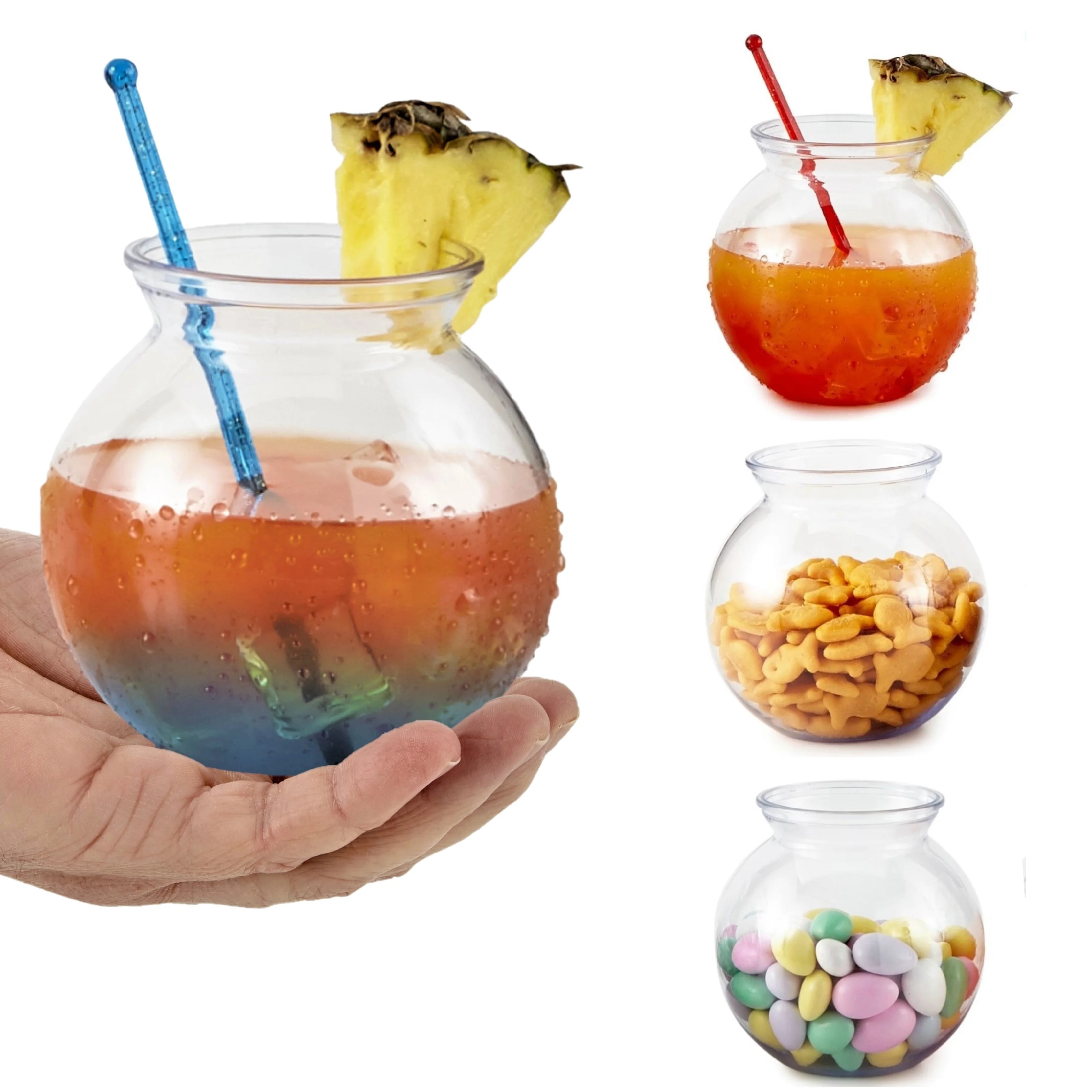Small Round Plastic Fish Bowls for Parties (3 Pack) 16 oz Clear Mini Drink Bowl, Shatterproof Fishbowl Glasses for Drinks, Centerpieces, Decorations, Goldfish Pond Carnival Game, Centerpiece Vases