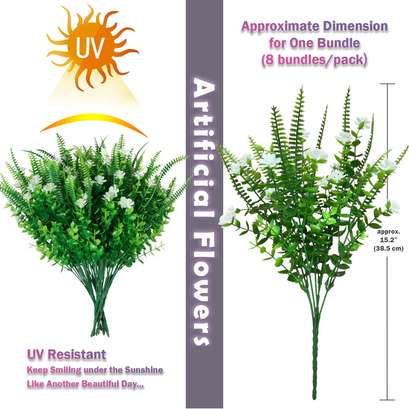 ZOELNIC Artificial Flowers for Outdoors, 6 Bundles Artificial Outdoor Plants UV Resistant Fake Plastic Flowers for Hanging Planter, Window Box Pot, White