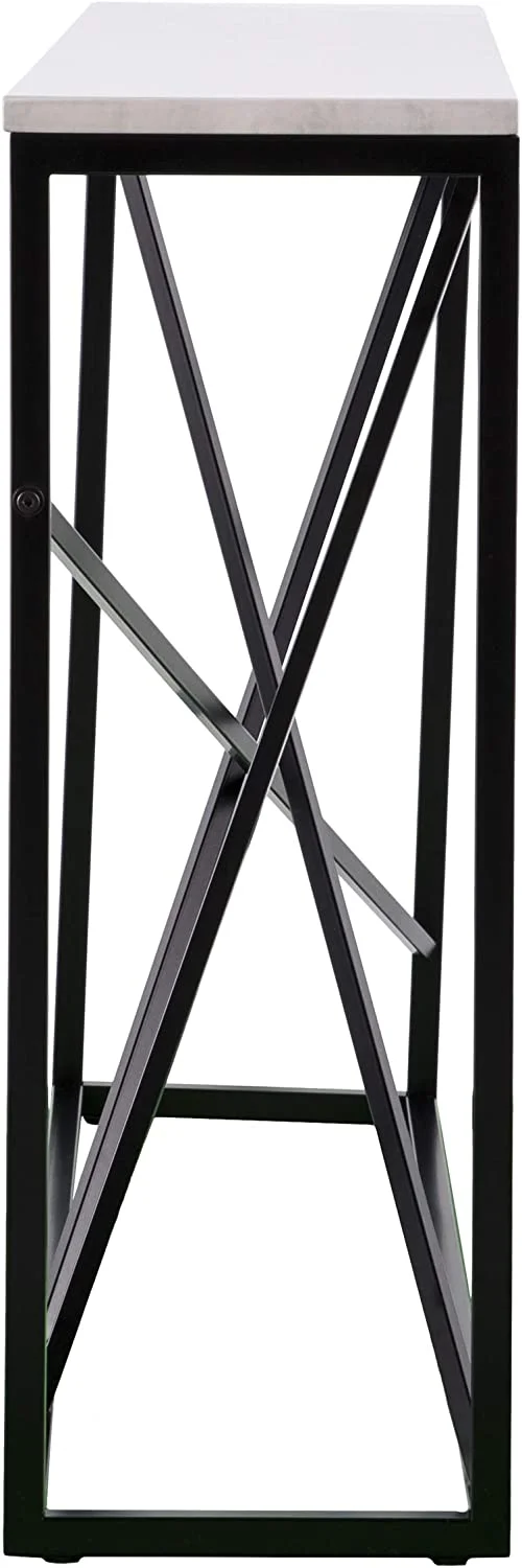 SEI Furniture Arendal Skinny, Console Table, White Faux Marble, Black