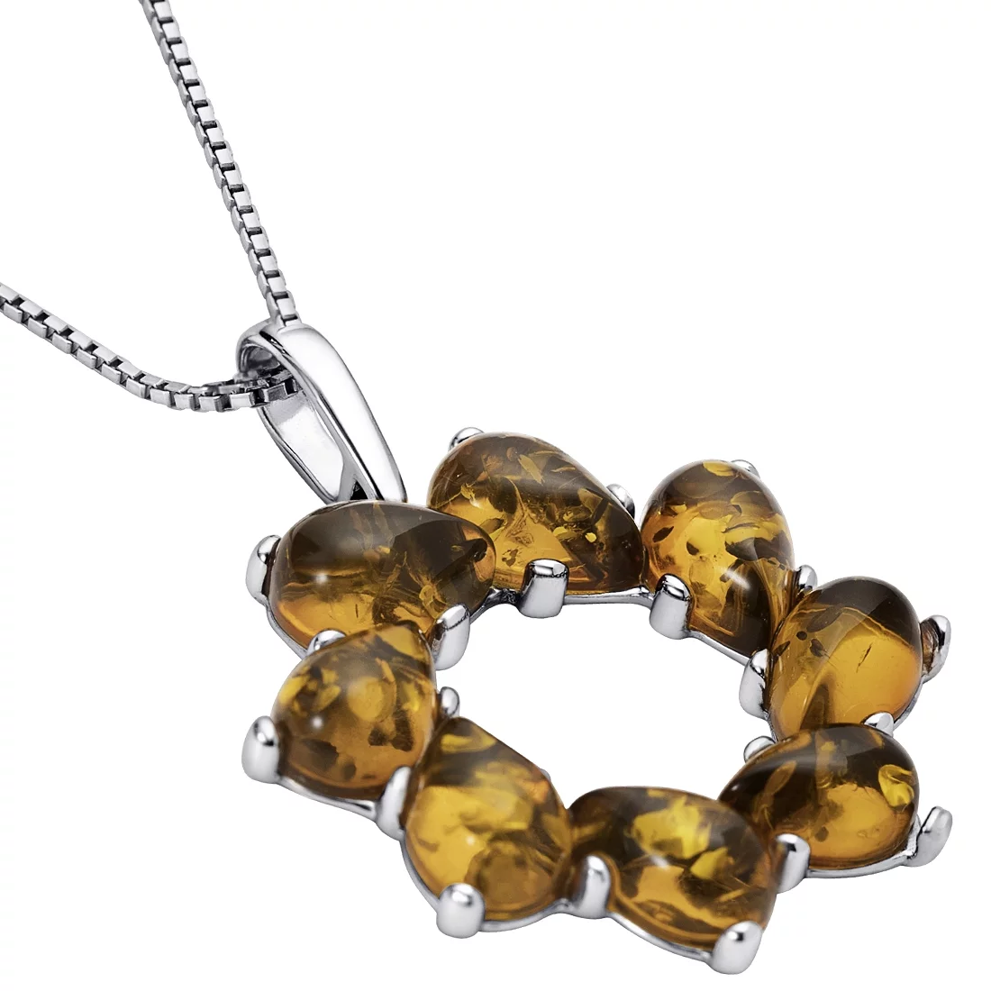 Baltic Amber Wreath Pendant Necklace in Sterling Silver, 18