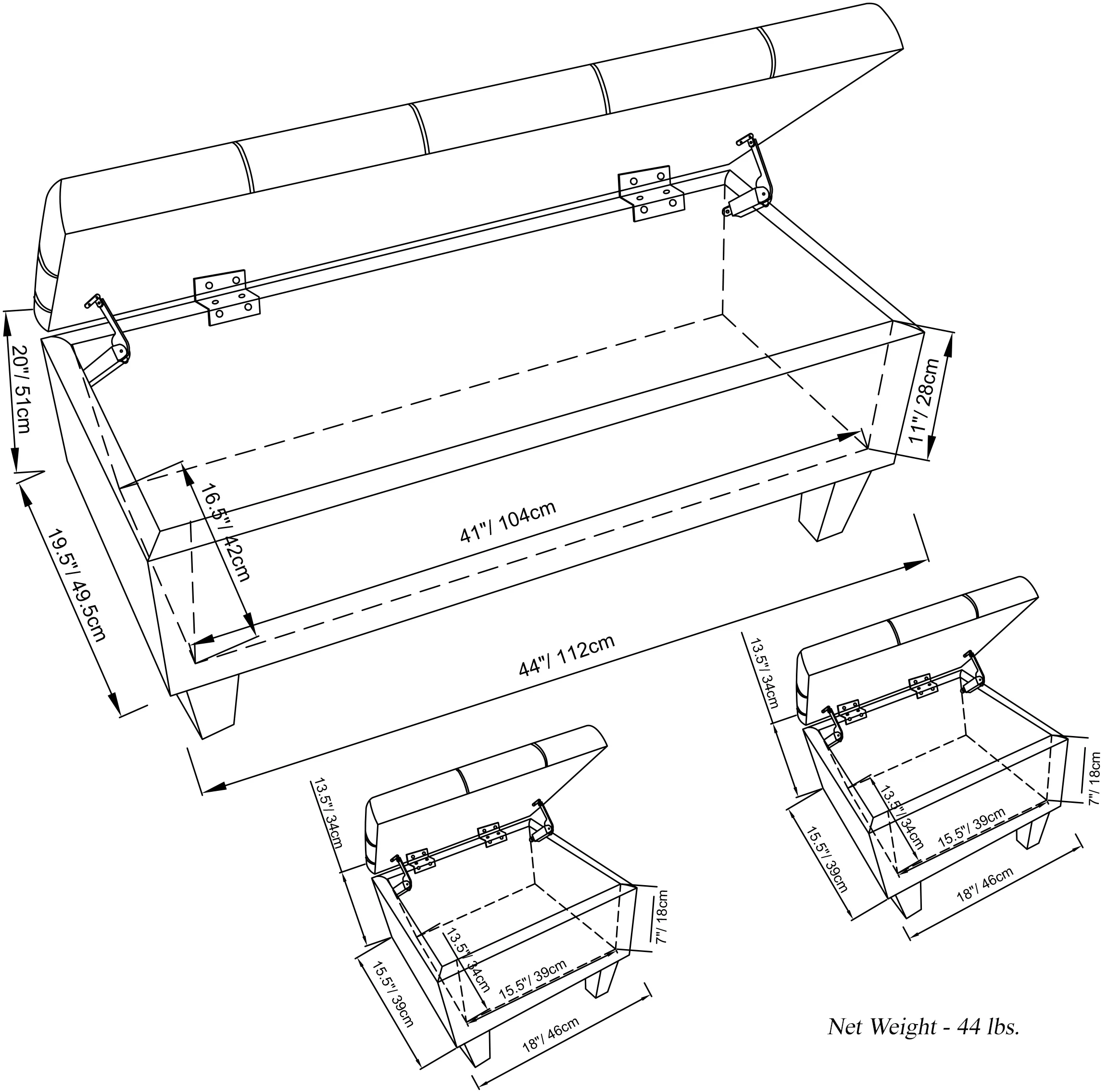 Simpli Home Dover 3 Piece Storage Ottoman Bench