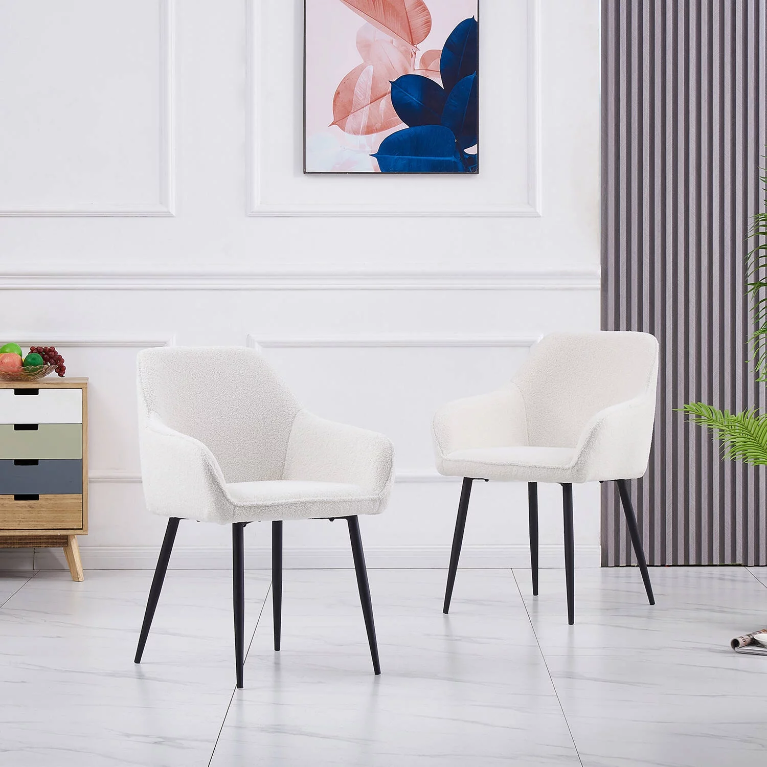 KEIVVAKN Teddy Fleece Dining Chairs Dining Room Set of 2 Armchair Upholstered Seat White