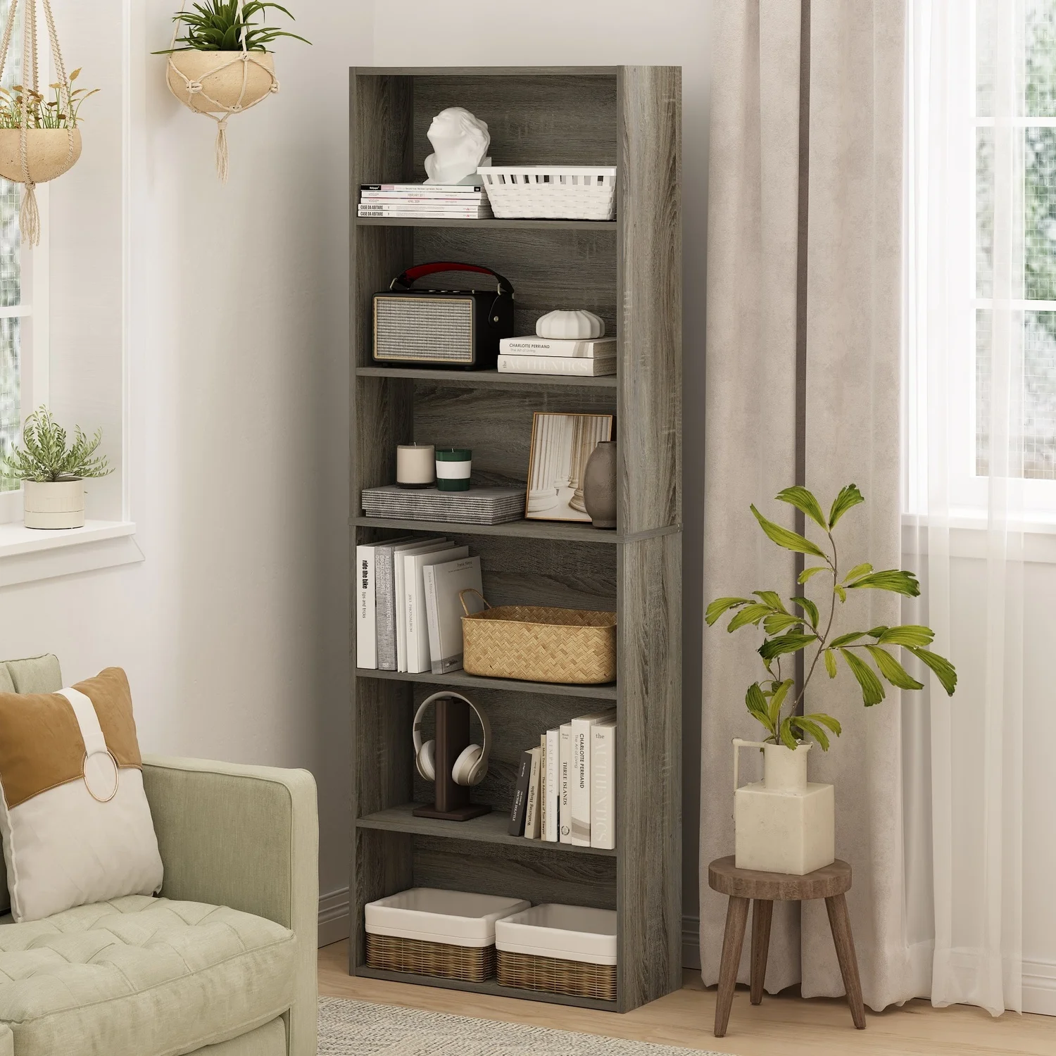HomeStock Tribal Treasures Simply Home Free Standing 6-Tier Open Storage Bookcase, French Oak