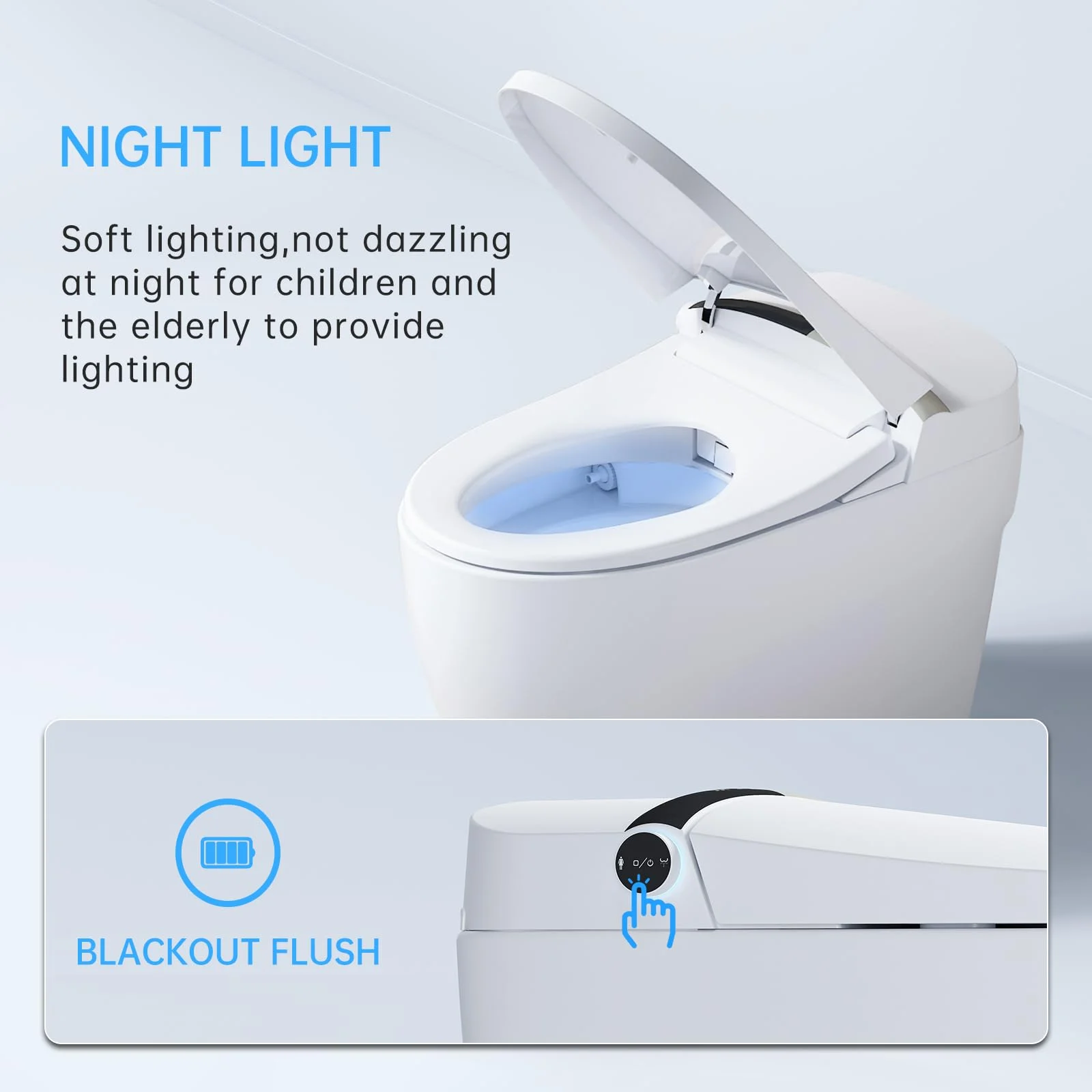 Modern Smart Toilet, Elongated One Piece Toilet with Heated Seat, Foot kicking Flush, Pre-Wet,Soft Closing Seat, Knob Control and Night Light,Tankless Toilet without Bidet