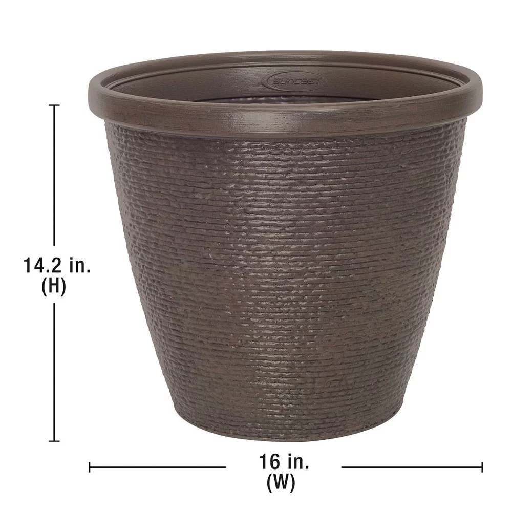 Suncast Cariton 16 in Dia Brown Resin Planter (2-Pack)