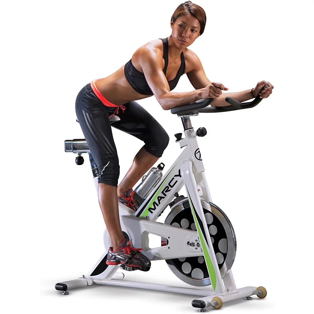 Marcy NSP-122 Deluxe Club Revolution Cycle - White/Green Bundle with Sealy Personal Deep Tissue Muscle Massager and Bonus Fitness & Wellness Suite