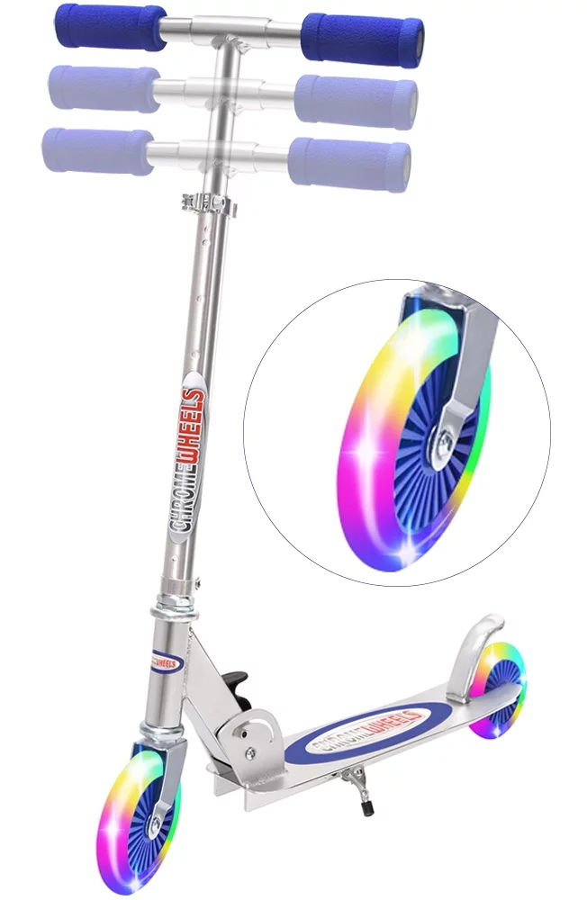ChromeWheels Kick Scooter for Boys, Deluxe Adjustable Handle Kids Scooter Light up wheel with Kickstand age 5 Blue