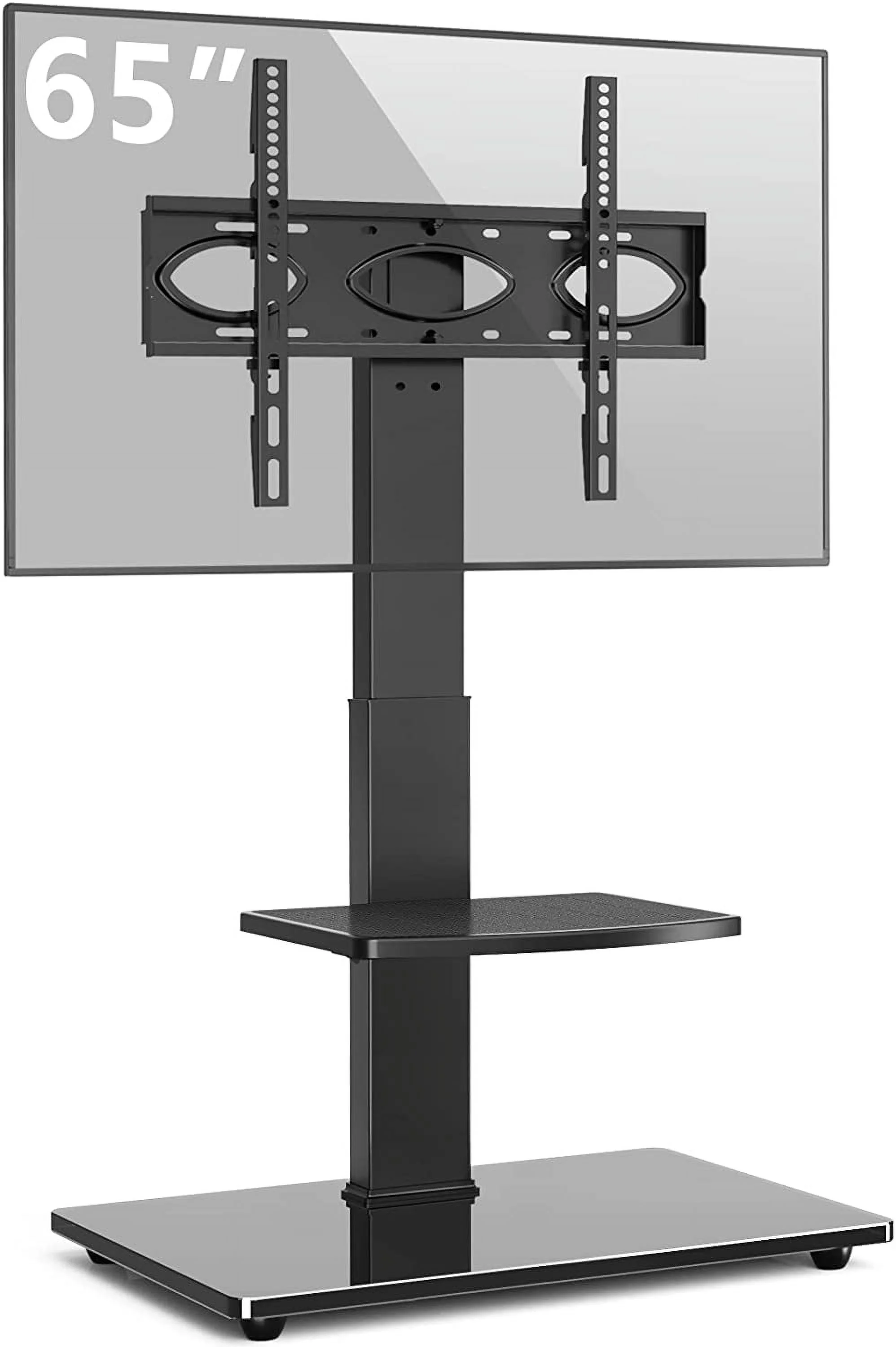 ZFGSUIJN Universal Swivel Floor TV Stand with Mount for 32-65 Inch  Screens/Curved TVs up to 110 lbs  Tall TV Stand with Black Tempered Glass Base and 2-Tier  Shelves  Height Adjustable
