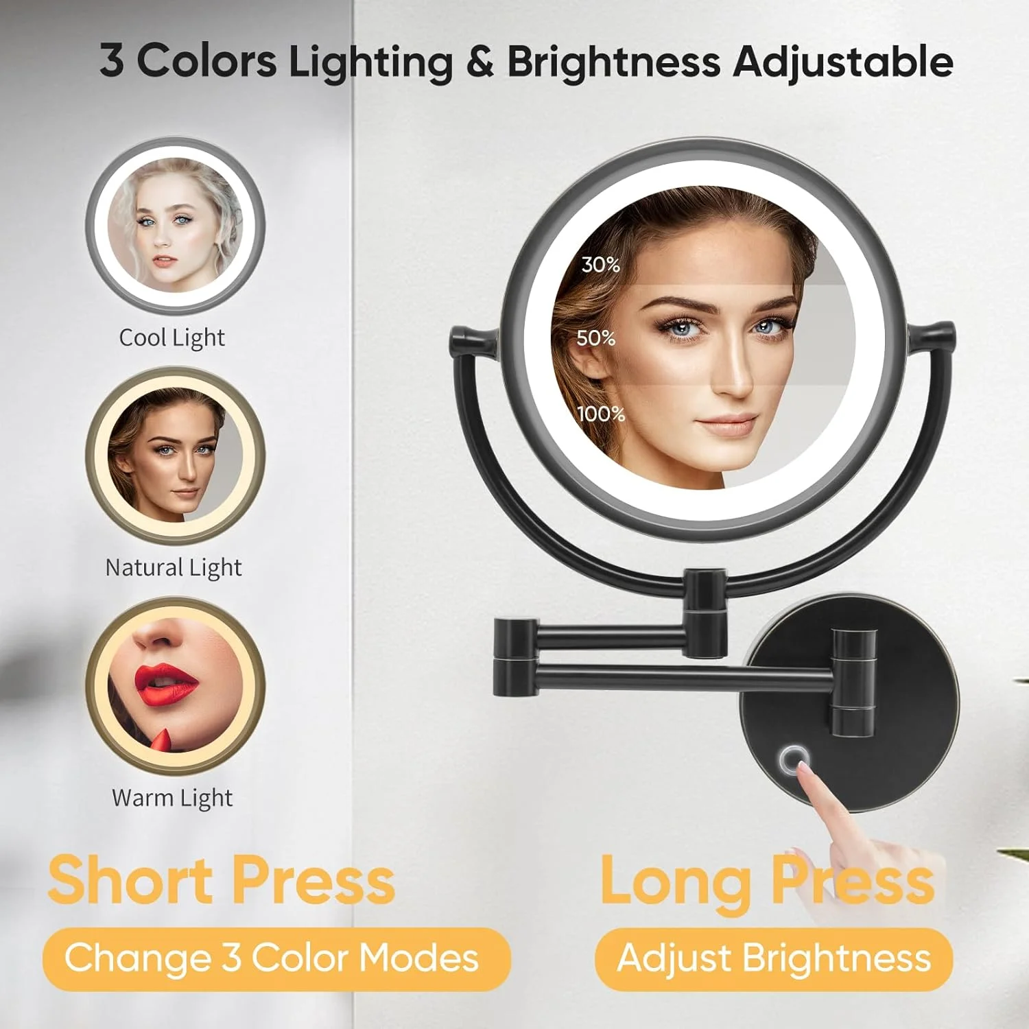 HYUN 8.5 Inch Magnifying Makeup Mirror with 3 Tones Dimmable LED Lights Double Sided Touch Control Vanity Mirror for Bathroom with 10X Magnification M1809DO-T (Oil-Rubbed Bronze/10X)