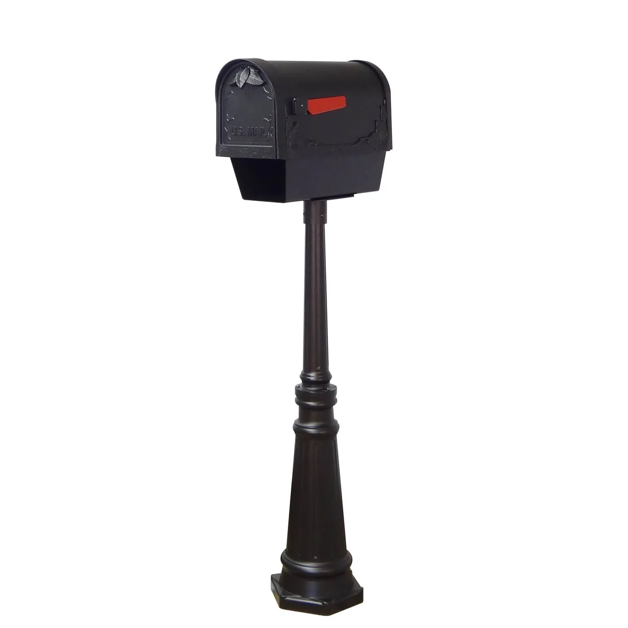 Floral Curbside Mailbox with Newspaper Tube and Tacoma Mailbox Post with Direct Burial Kit