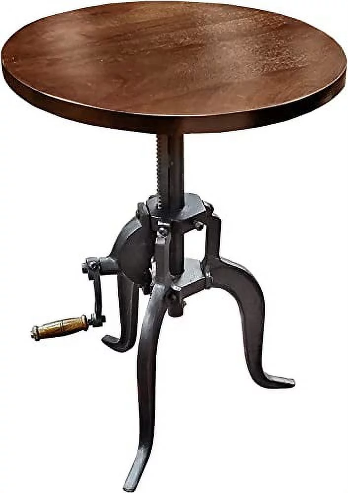 NACH Mango Wood/Cast Iron Crank Side Table, 18