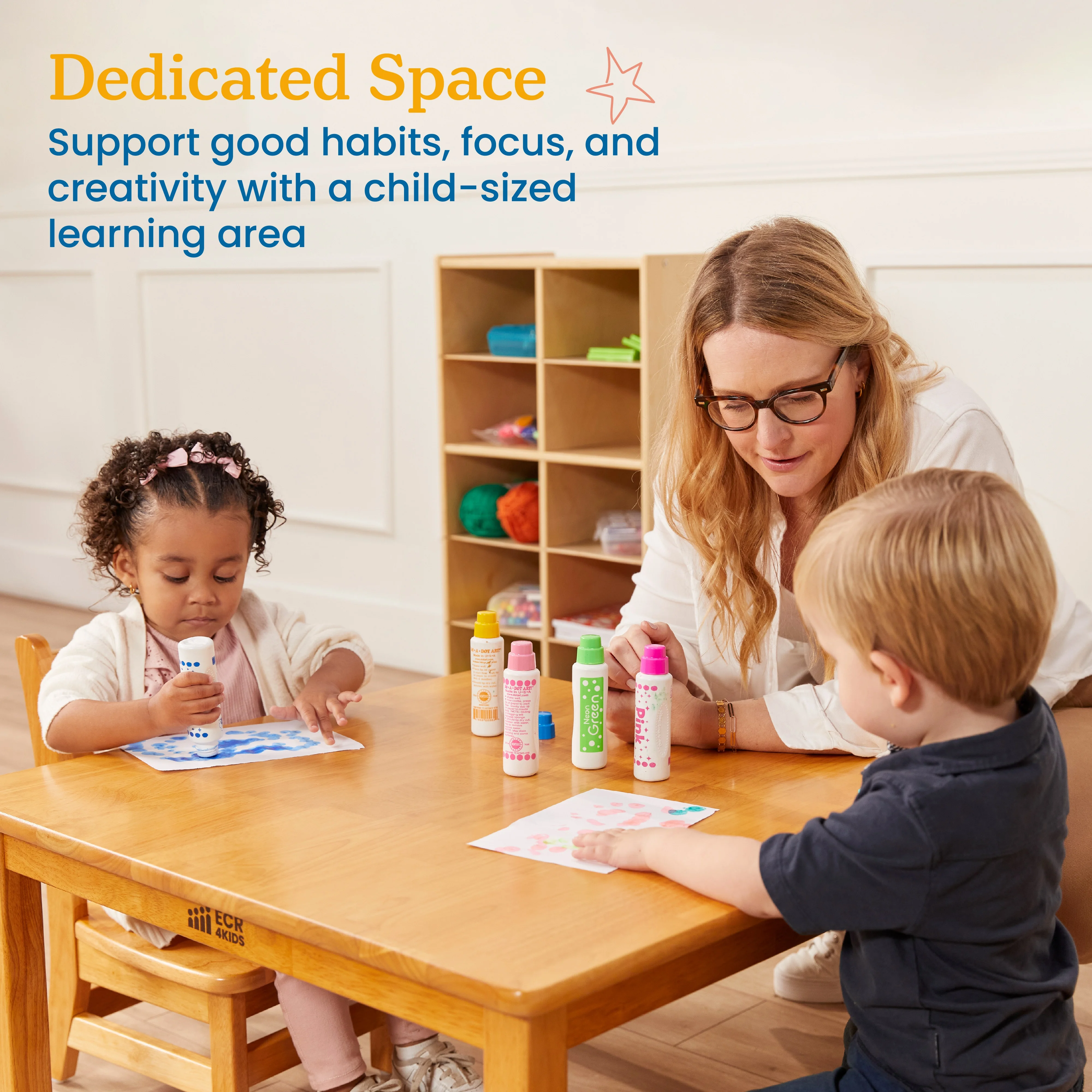 ECR4Kids 30in x 30in Square Hardwood Table with 16in Legs and Two 8in Chairs, Honey