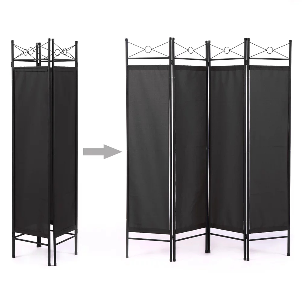 Lowestbes 4 Panel Room Divider, Folding Privacy Screens for Home Office, Independent Foldable Screen with Fabric Metal Frame, Black