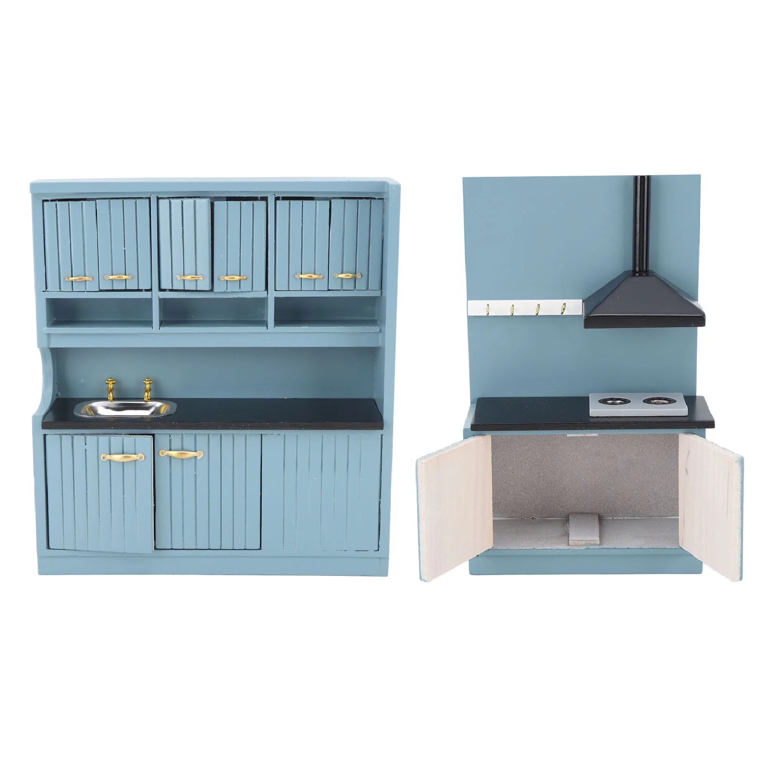 Goldmeet Dollhouse Kitchen Furniture Kit Innovative Hand Crafted 1:12 Scale Wooden Dollhouse Furniture Set Dark Blue