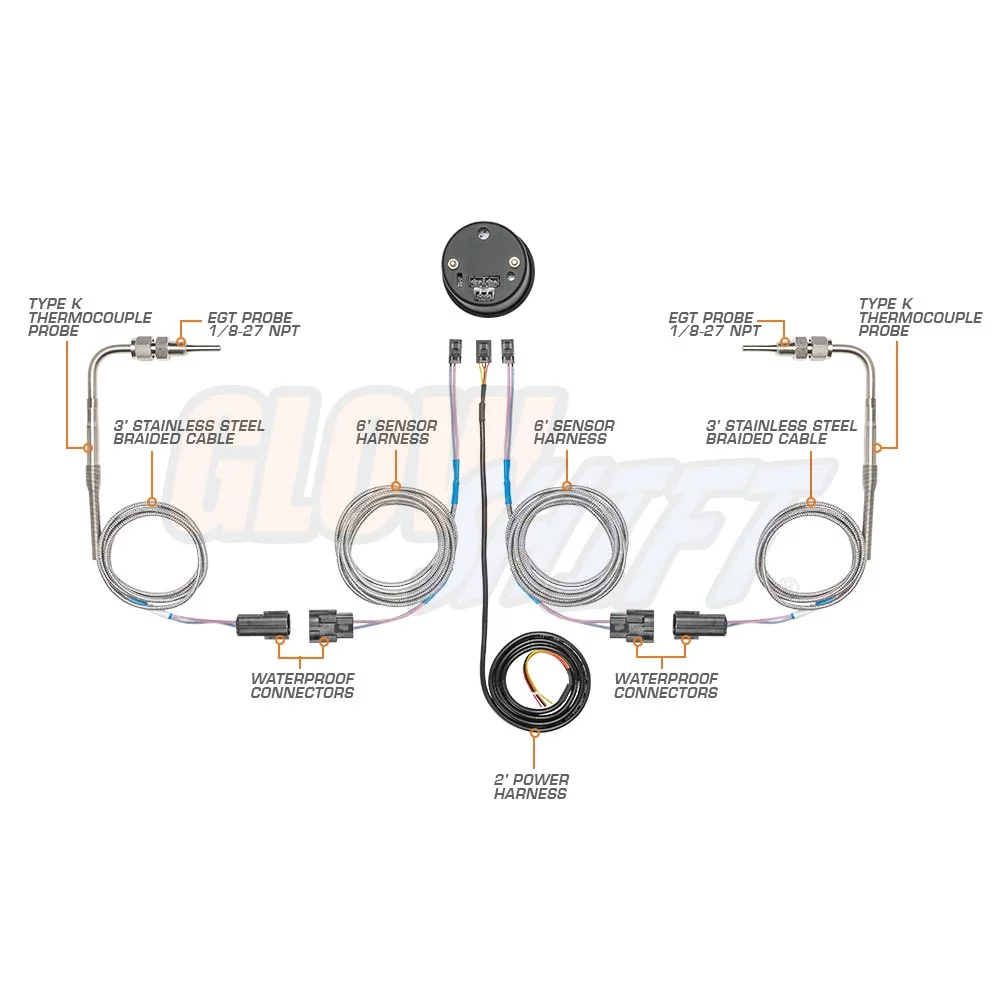 GlowShift | 2-1/16� (52mm) 10 Color Digital Series Dual Pyrometer Exhaust Gas Temperature Gauge for Cars and Trucks