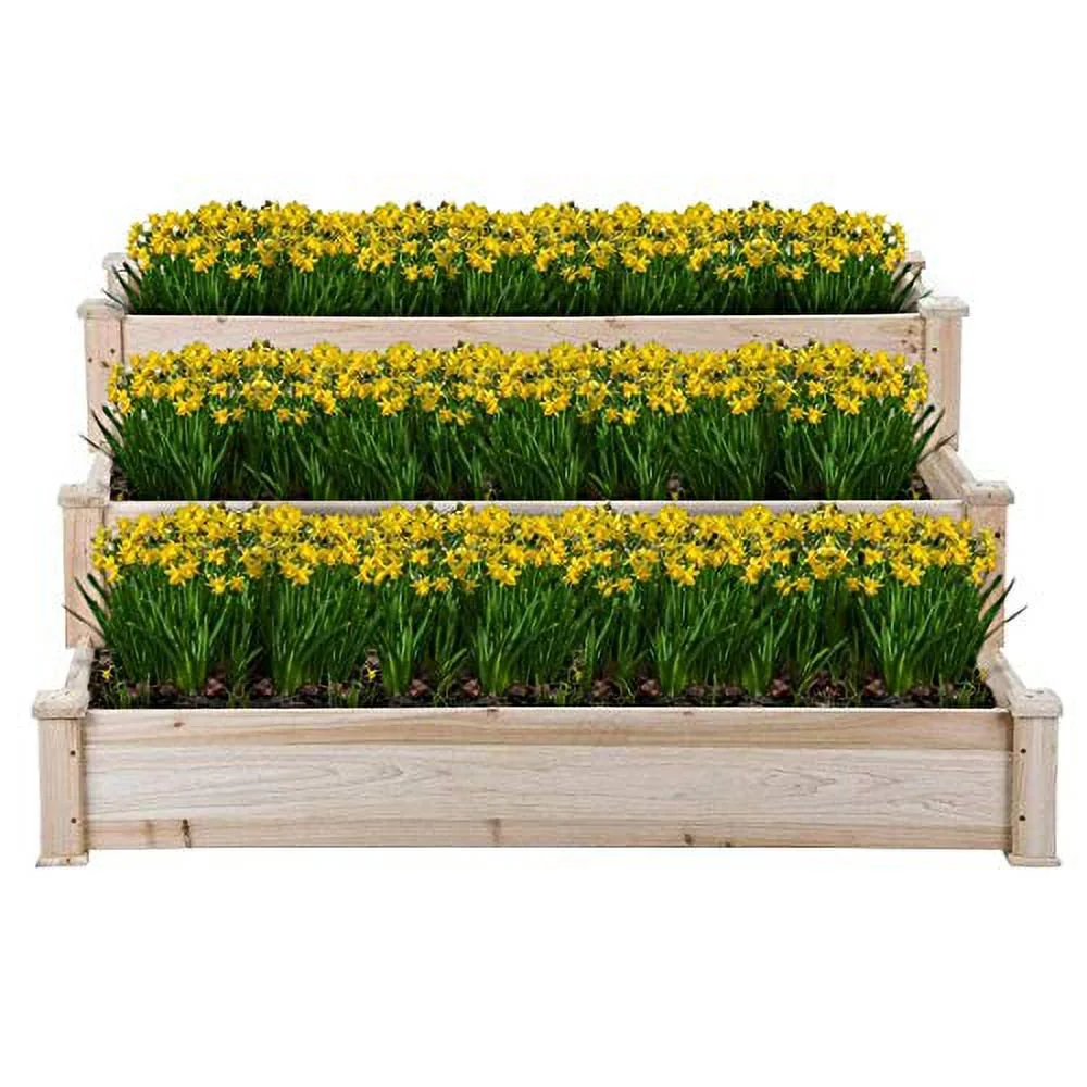 Raised Bed Planter, 4’x4’. Outdoor Wooden Raised Garden Bed Kit for Vegetables, Fruit, Herbs, Flowers and Plants, Tiered Design.