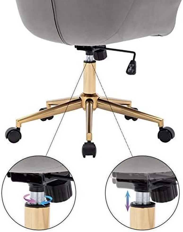GVJMTKP Duhome  Office Chair Velvet Desk Chair with Gold Metal Base with Mid Back Cute Ergonomic Computer Desk Chair Task Chair with Arms  Wheels Adjustable Swivel 1PCS (Grey Velvet)