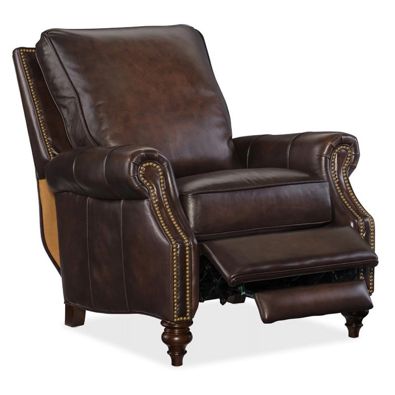 Bowery Hill Leather Recliner Chair in Brown and Dark Walnut
