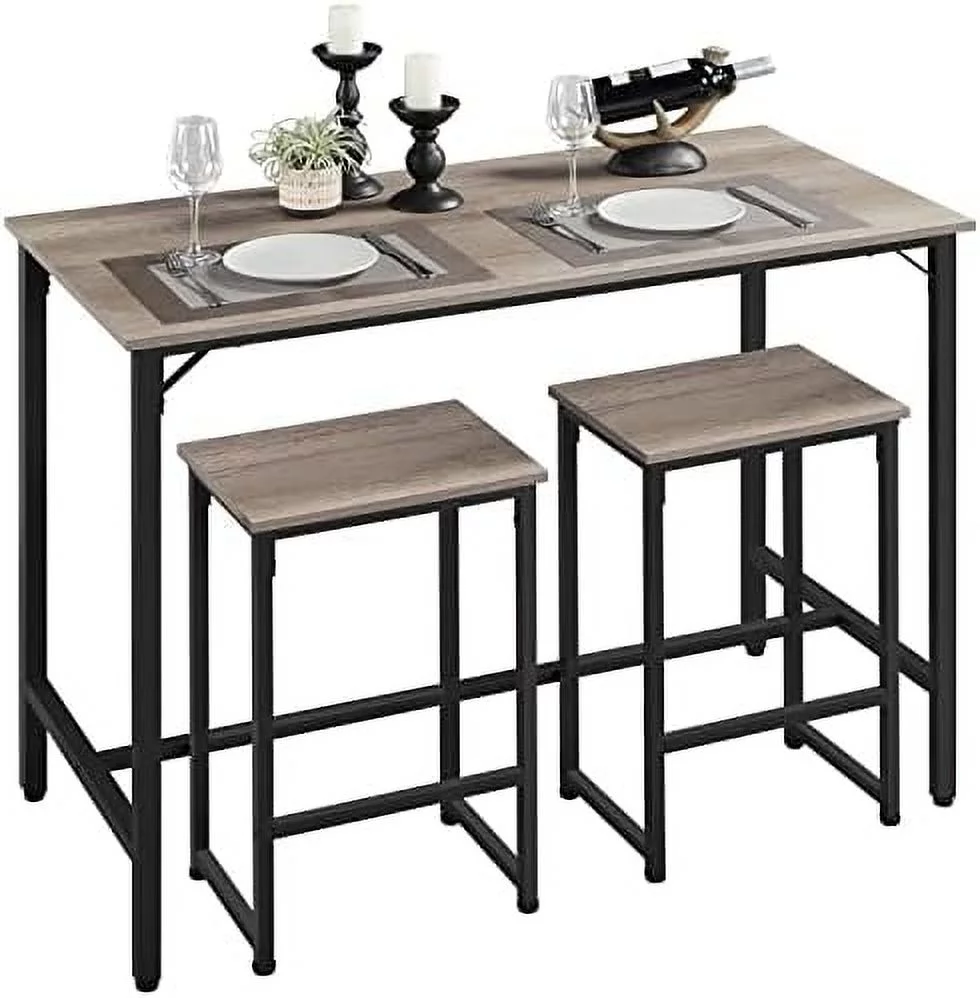 SQSFCB 3 Piece  Table Set  47.5 in Industrial Dining Table Set  Counter Height Table with  Stools   Kitchen Breakfast Table and Chairs for Dining Room  Living Room  Rustic Brown