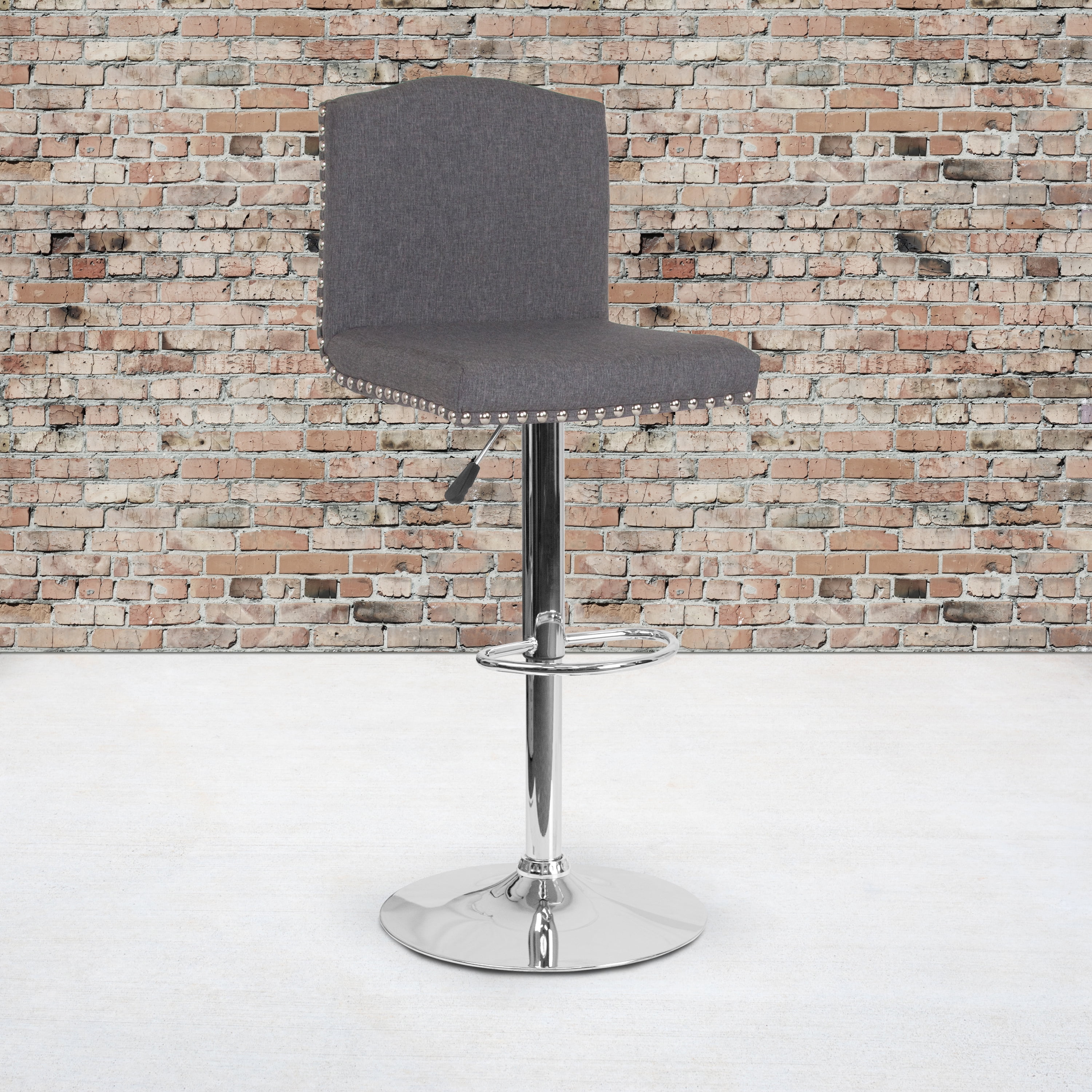 Flash Furniture 2 Pk. Bellagio Contemporary Adjustable Height Barstool with Accent Nail Trim in Dark Gray Fabric