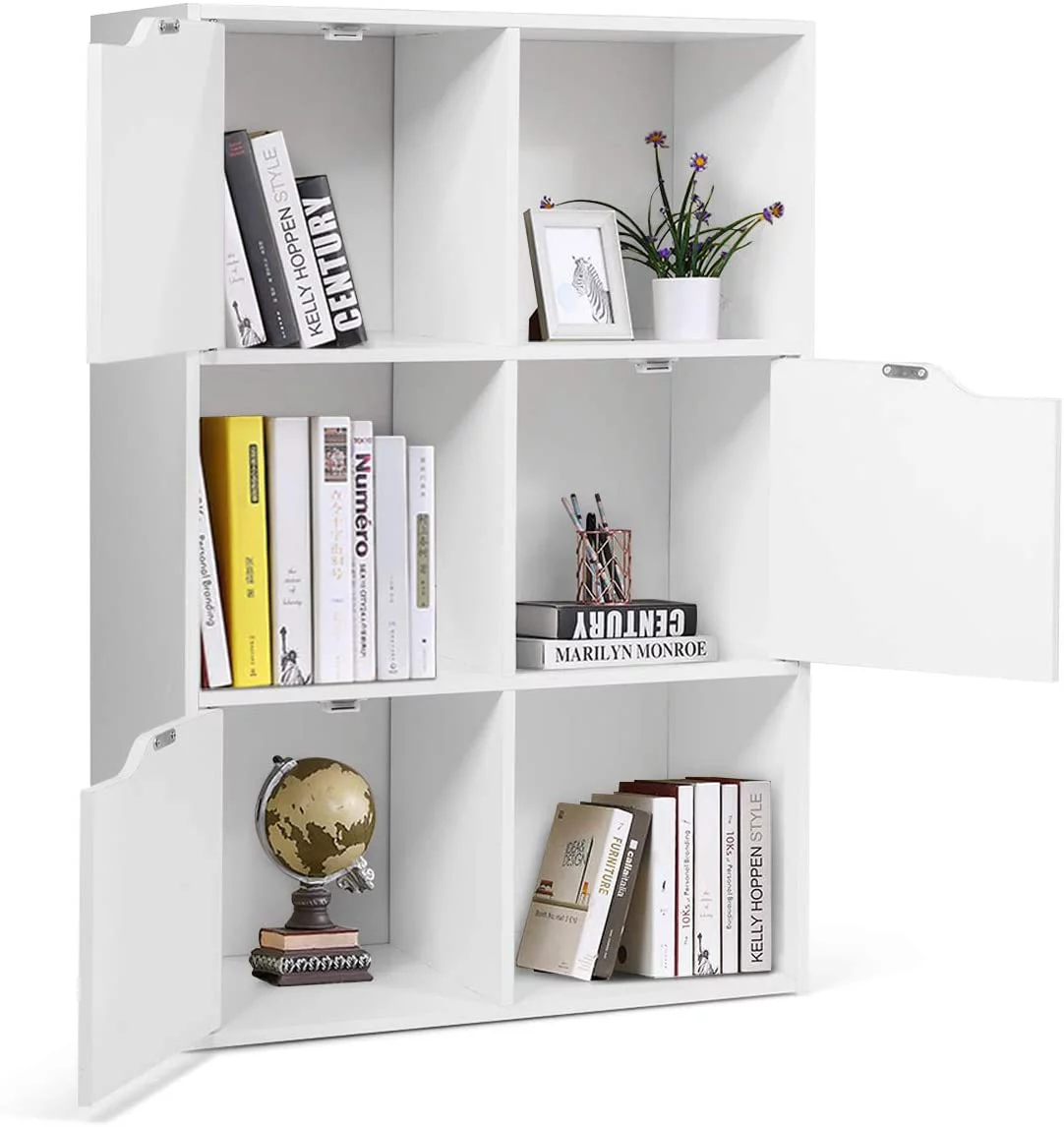 9-Cube Storage Organizer, Storage Cabinet with 4 Open Cubes and 5 Cabinets, Free Standing Wooden Cubby Bookcase, Compartment Units for Home Office, 3-Tier Bookshelf for Books, Toys