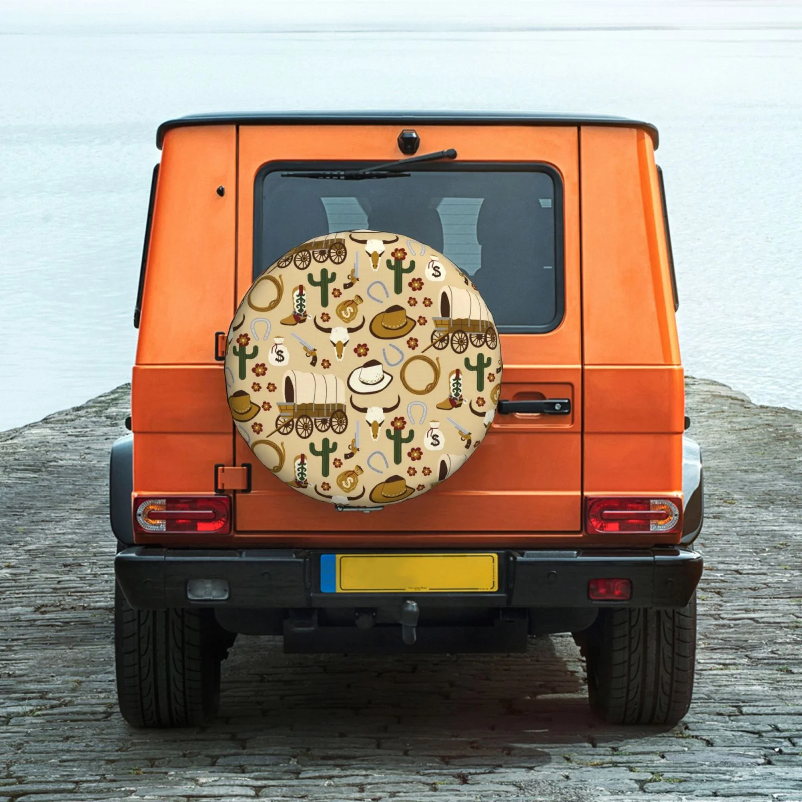 Easygdp Wild West Cowboy Wheel Sun Guard, Spare Tire Cover,Universal Trailer Suv Truck Camper Travel,Easy To Install And Remove -16 Inch