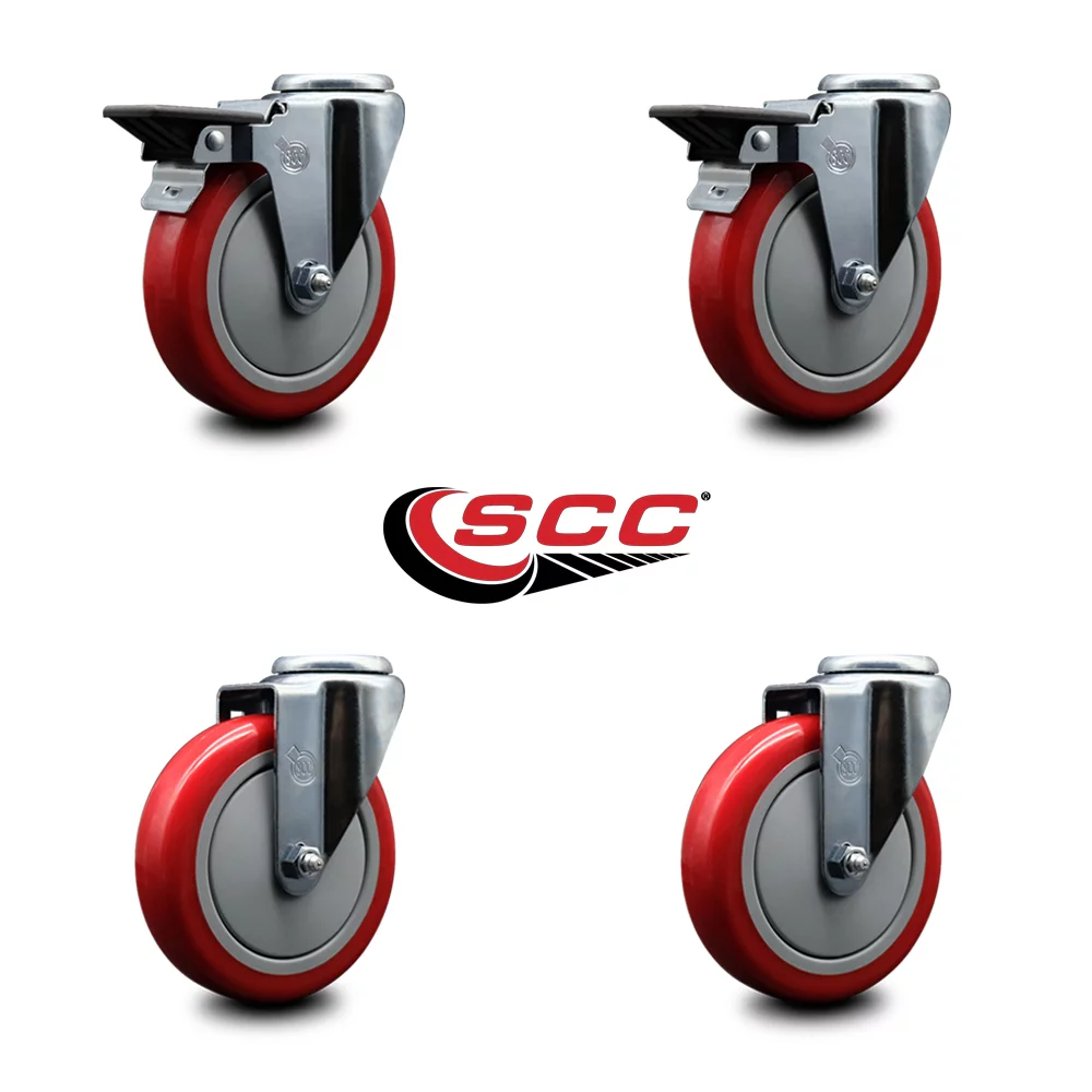 Polyurethane Swivel Bolt Hole Caster Set of 4 w/5