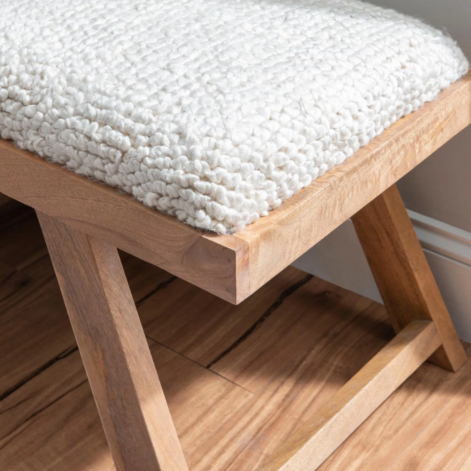 Powell Byan Bench - Brown with Off-White Handwoven Fabric