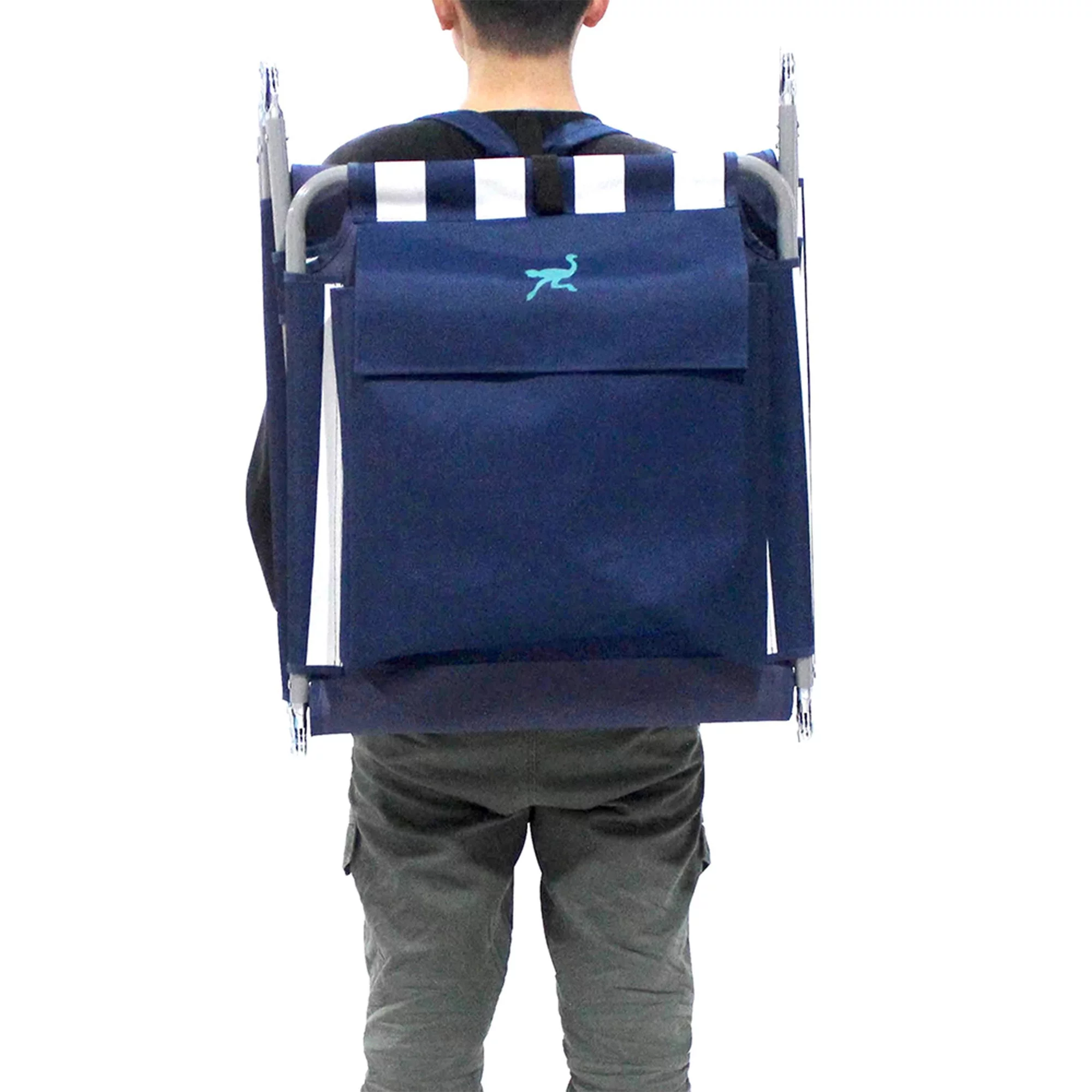 Ostrich Backpack Chaise Beach Chair and On-Your-Back Chair, Striped Blue