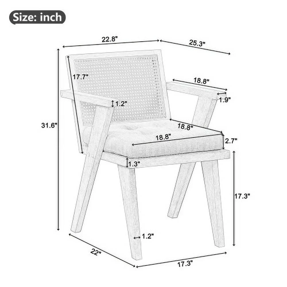 ZJbiubiuHome Mid-Century Accent Chair with  Rattan Backrest and Padded Seat for Leisure  Bedroom  Kitchen  Living Room  Enterway  Natural