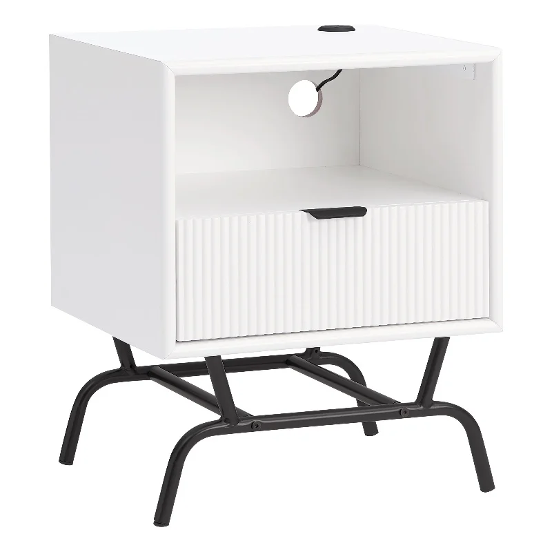 Bowery Hill Wood Storage End Table with USB Port in White Pure