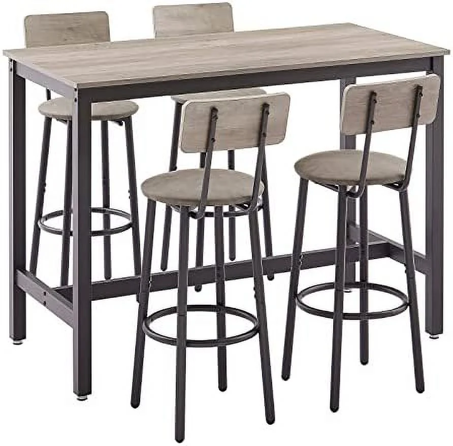 TJUNBOLIFE 3 Piece  Table Set  2-Tier Round Pub Dining Set Wooden Bistro Table with 2 PU upholstered Stools Counter Height Kitchen Table Set for Breakfast Nook  Restaurant  Small Space(Gr