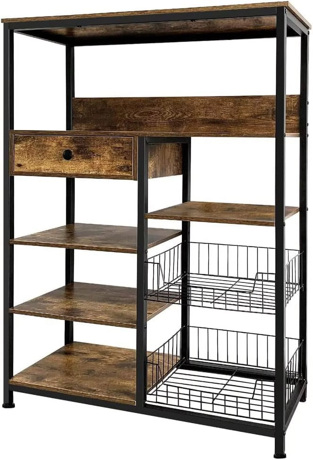 5-Tier Kitchen Baker’s Rack,Industrial Microwave Oven Stand,Kitchen Utility Storage Shelf,Free Standing Kitchen Organizer for Spices, Pots, Pans and Oven (Rustic Brown)