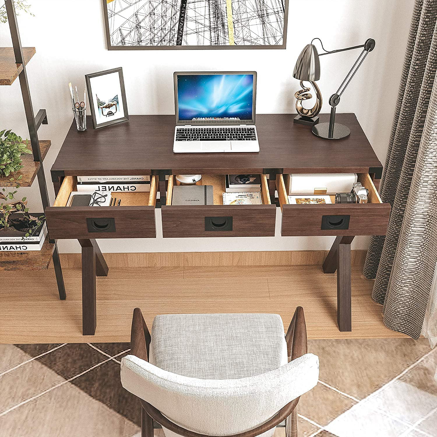 Computer Desk,Solid Wood Writing Desk, Console Table with 3 Drawers, Vanity Desk, Vintage Crafts