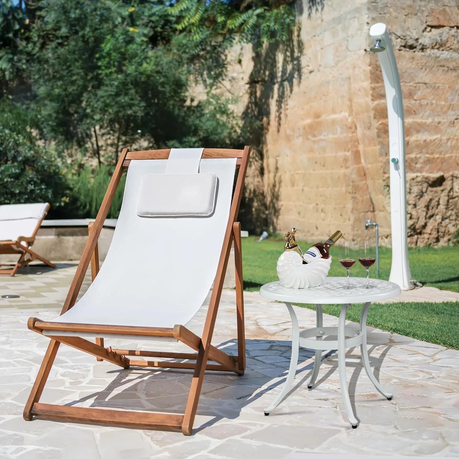 24” Cast Aluminum Outdoor Side Table, All Weather Round Patio Coffee Table Porch Table Outdoor Bistro Table Outdoor End Table (White)