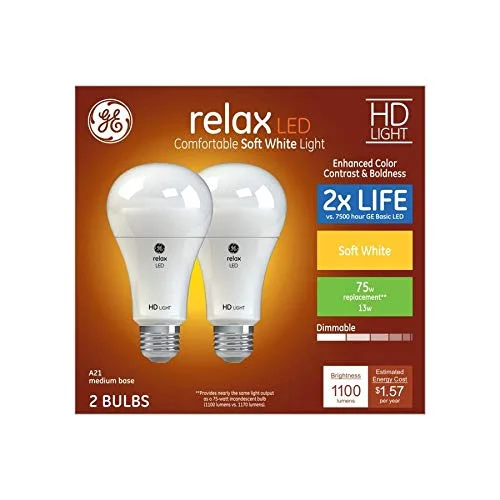 GE Relax 2-Pack 75 W Equivalent Dimmable Warm White A21 LED Light Fixture Light Bulbs 46322